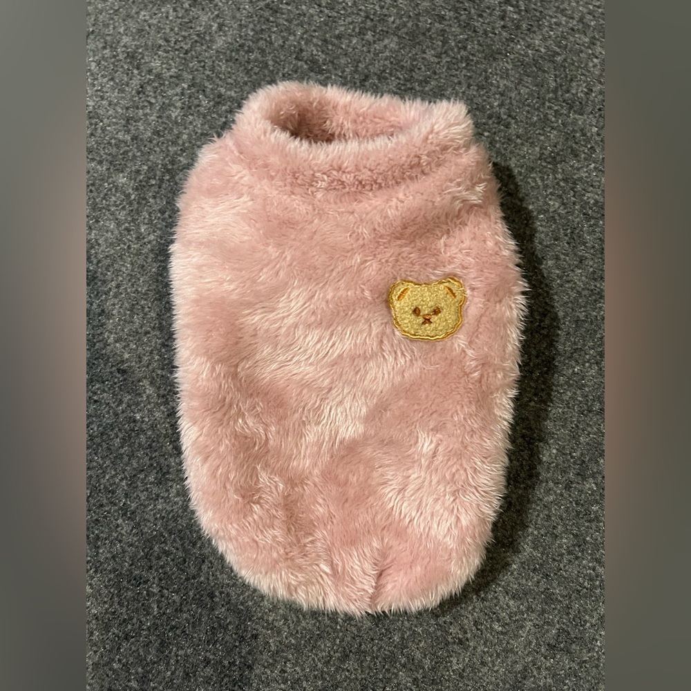 Pink Fuzzy Dog Sweater with Bear Patch